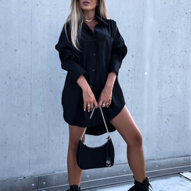 Robe-chemise mini oversize élégante pour femme – Coupe décontractée boutonnée