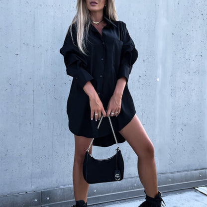Robe-chemise mini oversize élégante pour femme – Coupe décontractée boutonnée
