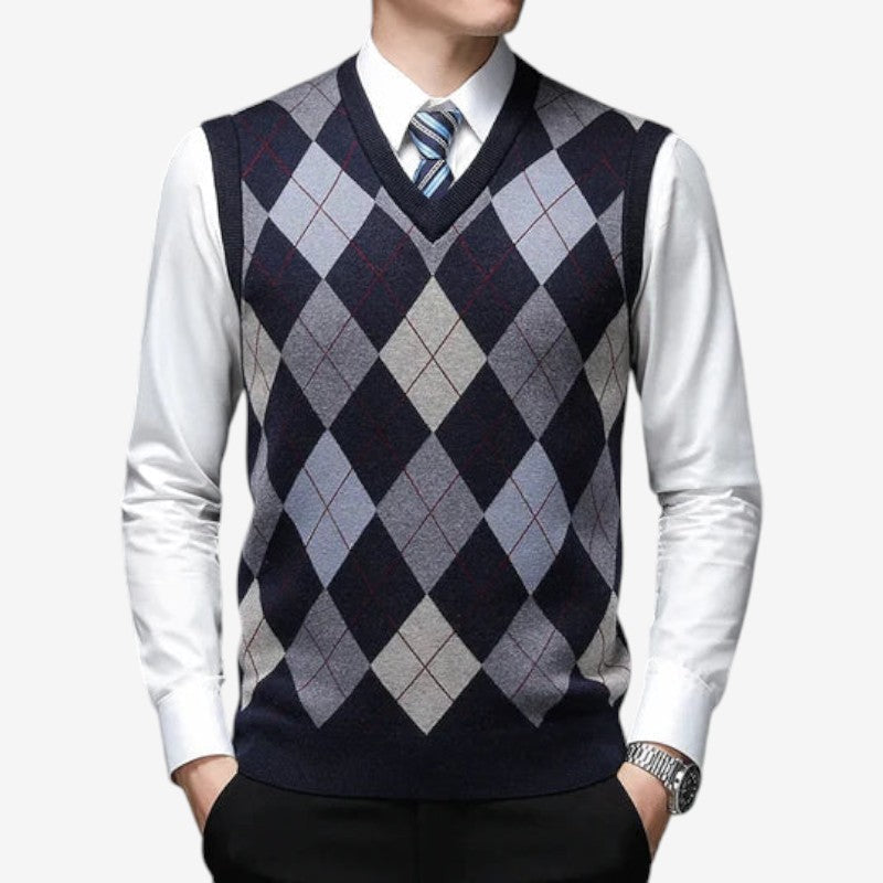Hudson – Pull sans manches à col en V avec motif à carreaux