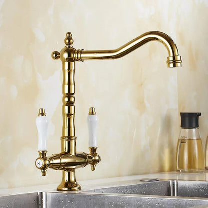 Elkstone Bronze Kitchen Faucet – Dual Handle Mixer with Hot & Cold Water Control