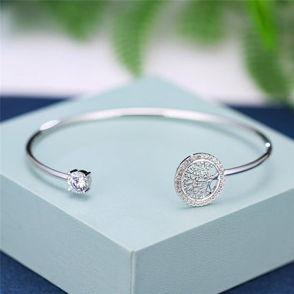 Tree of Life Bangle Bracelet with Crystal Accent