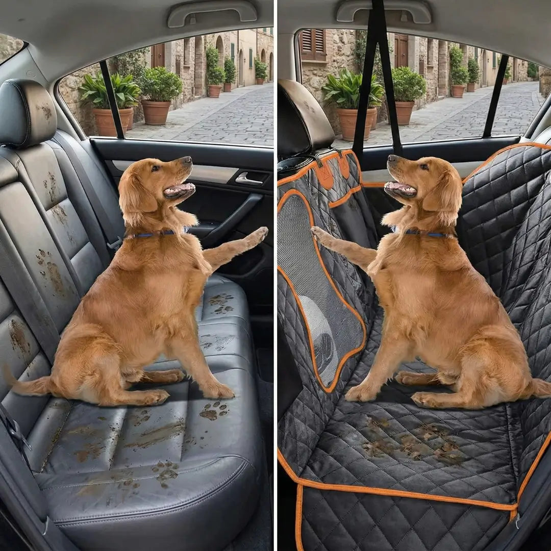 Hunde Autositz Rückbank | Wasserfeste & Rutschfeste Schutzdecke fürs Auto