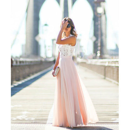 Sophia - Elegante A-lijn Maxi jurk met kanten lijfje en mouwloos ontwerp
