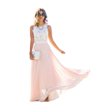 Sophia - Elegante A-lijn Maxi jurk met kanten lijfje en mouwloos ontwerp
