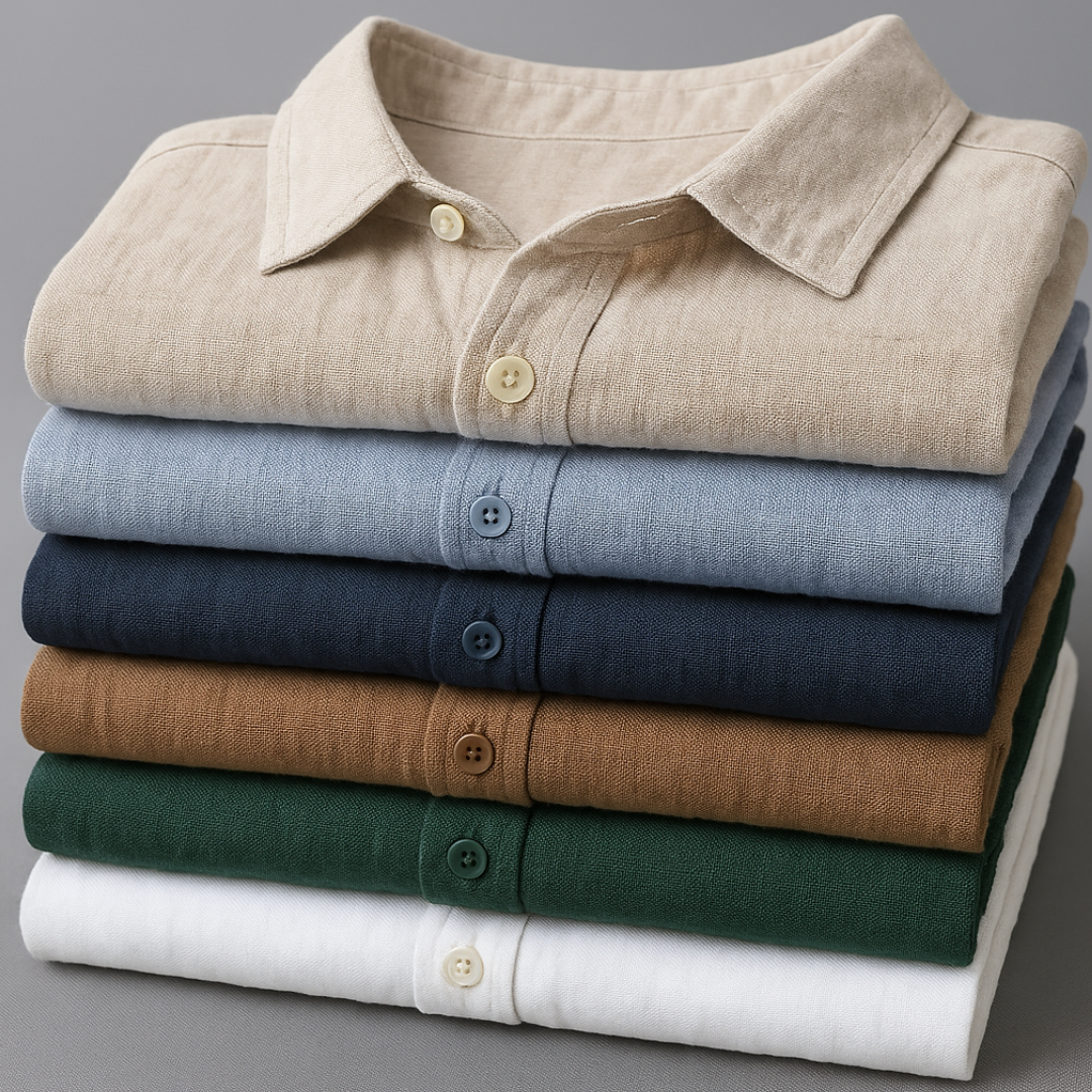 Men's Linen Long Sleeve Shirt Casual Button Down Plain Top