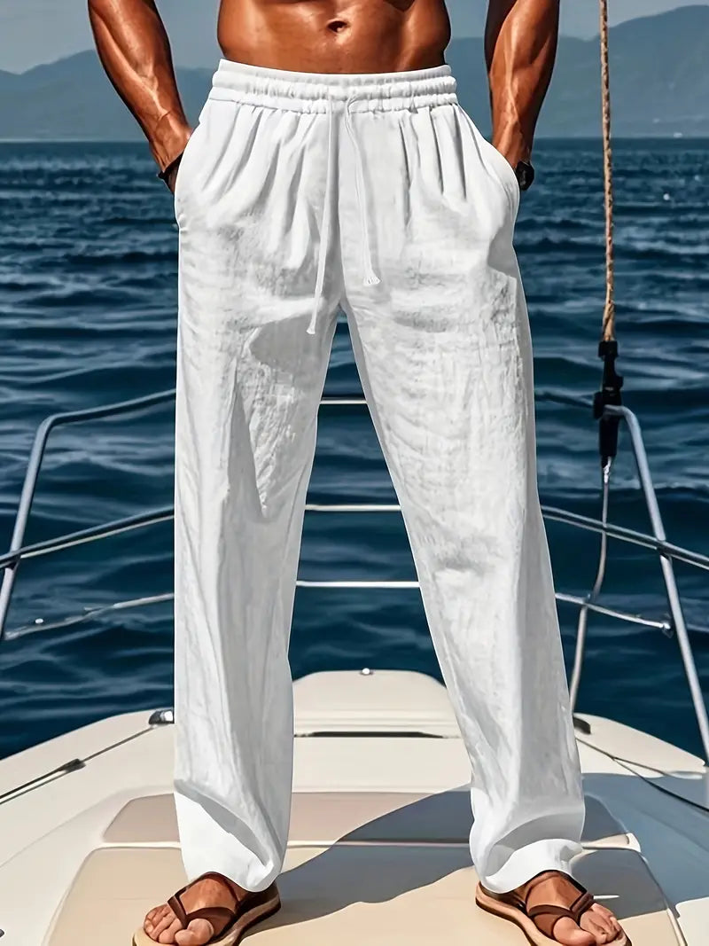 Men’s Loose Fit Linen-Style Trousers – Lightweight Summer Pants for Holidays, Travel and Everyday Wear