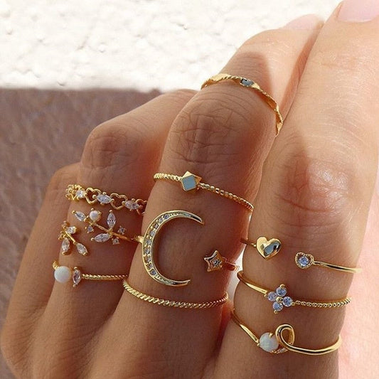Divifa 10 Pack Ring in Gold-Plated stainless steel