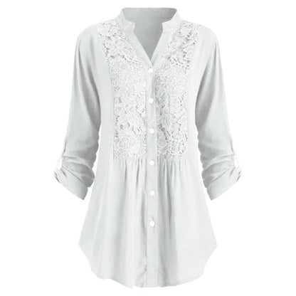 Blouse Femme Élégante en Dentelle à Boutons – Tunique Décontractée