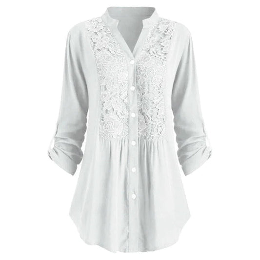 Blouse Femme Élégante en Dentelle à Boutons – Tunique Décontractée
