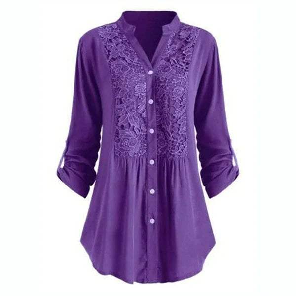 Blouse Femme Élégante en Dentelle à Boutons – Tunique Décontractée