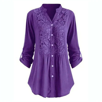 Blouse Femme Élégante en Dentelle à Boutons – Tunique Décontractée
