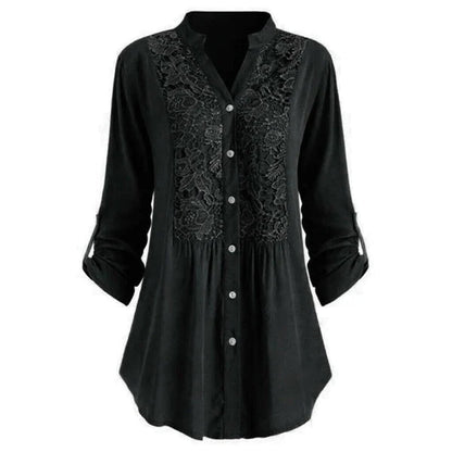 Blouse Femme Élégante en Dentelle à Boutons – Tunique Décontractée