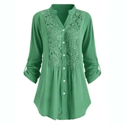 Blouse Femme Élégante en Dentelle à Boutons – Tunique Décontractée