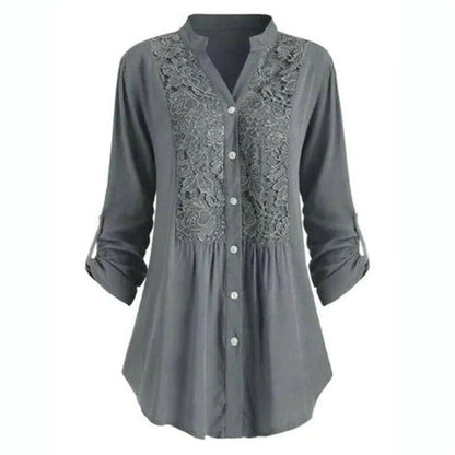 Blouse Femme Élégante en Dentelle à Boutons – Tunique Décontractée