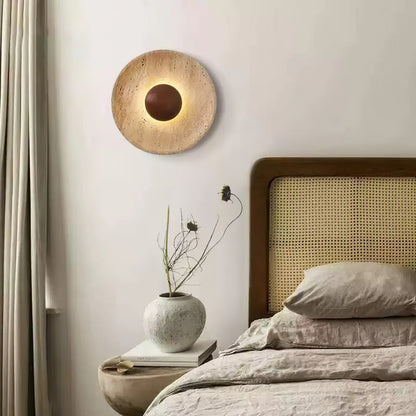 Wandlamp Travertin Hout Rond Warm Licht Woonkamer Slaapkamer Hal Natuursteen Design Wandverlichting Binnen | Restfield