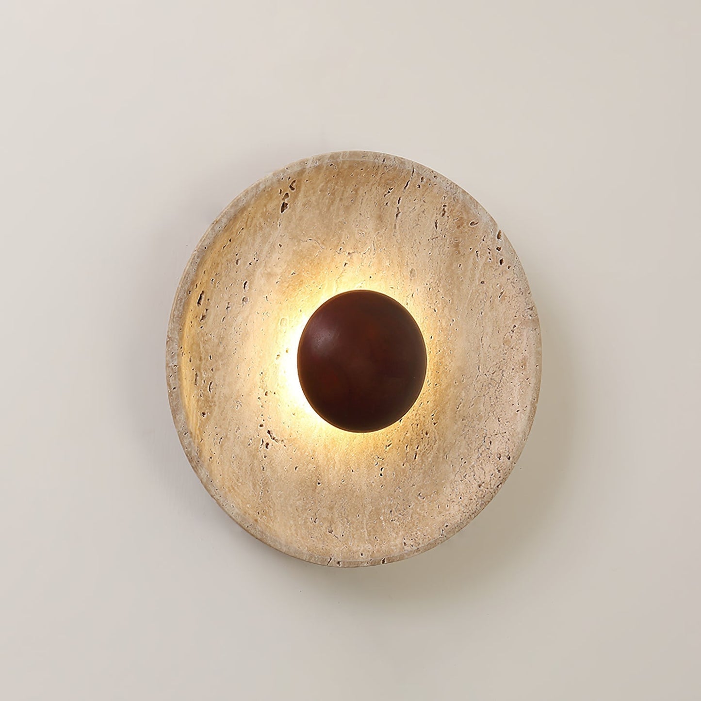 Wandlamp Travertin Hout Rond Warm Licht Woonkamer Slaapkamer Hal Natuursteen Design Wandverlichting Binnen | Restfield