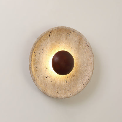Wandlamp Travertin Hout Rond Warm Licht Woonkamer Slaapkamer Hal Natuursteen Design Wandverlichting Binnen | Restfield