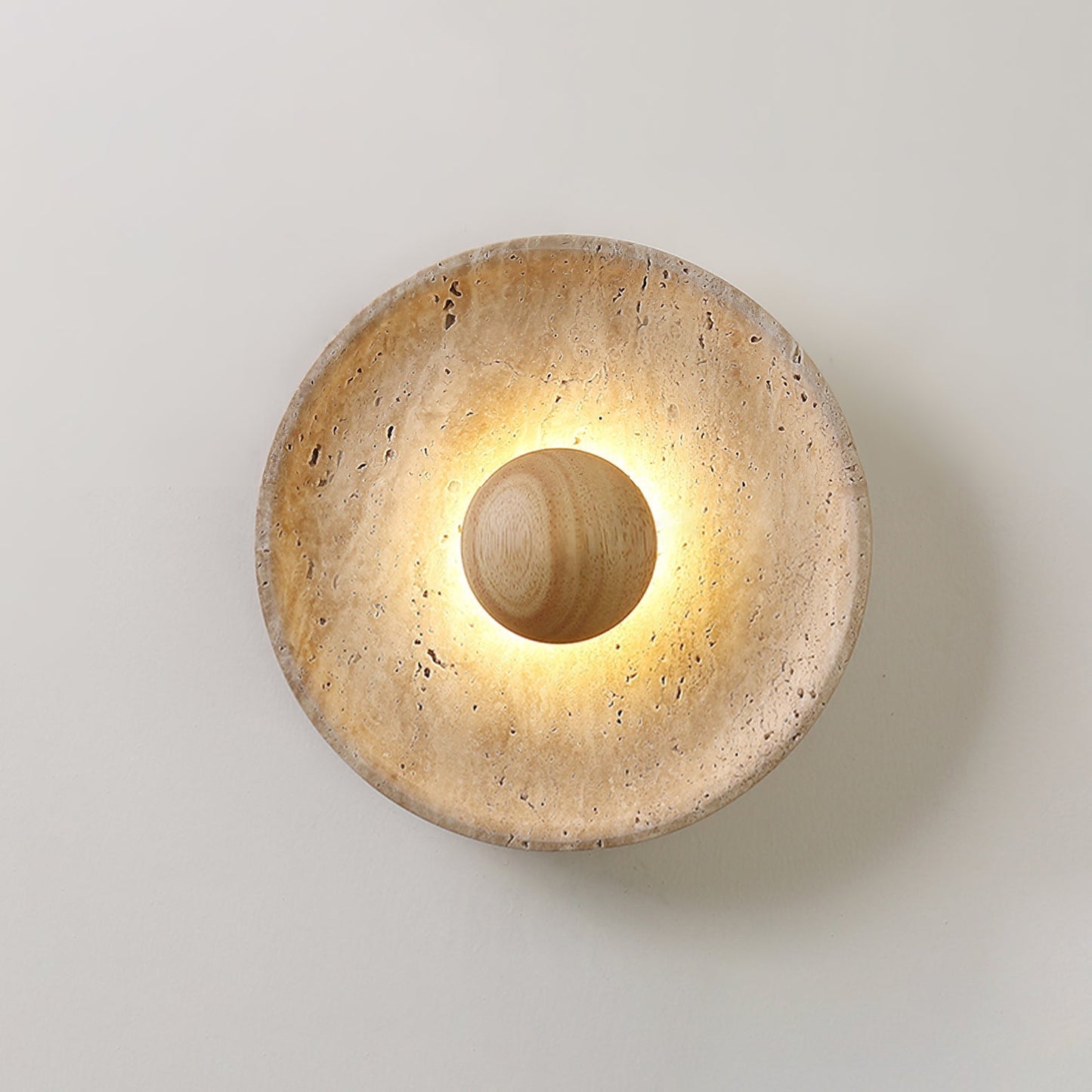 Wandlamp Travertin Hout Rond Warm Licht Woonkamer Slaapkamer Hal Natuursteen Design Wandverlichting Binnen | Restfield