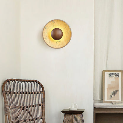 Wandlamp Travertin Hout Rond Warm Licht Woonkamer Slaapkamer Hal Natuursteen Design Wandverlichting Binnen | Restfield