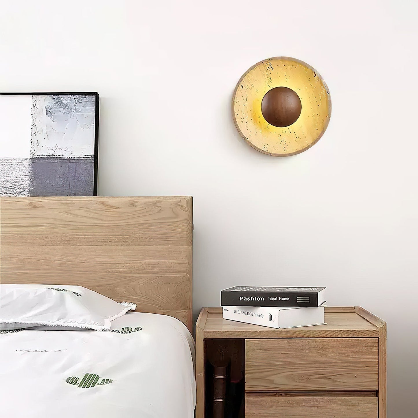 Wandlamp Travertin Hout Rond Warm Licht Woonkamer Slaapkamer Hal Natuursteen Design Wandverlichting Binnen | Restfield