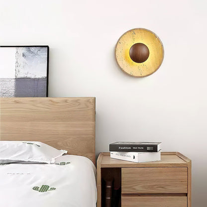 Wandlamp Travertin Hout Rond Warm Licht Woonkamer Slaapkamer Hal Natuursteen Design Wandverlichting Binnen | Restfield