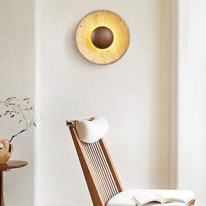 Wandlamp Travertin Hout Rond Warm Licht Woonkamer Slaapkamer Hal Natuursteen Design Wandverlichting Binnen | Restfield