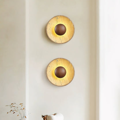 Wandlamp Travertin Hout Rond Warm Licht Woonkamer Slaapkamer Hal Natuursteen Design Wandverlichting Binnen | Restfield