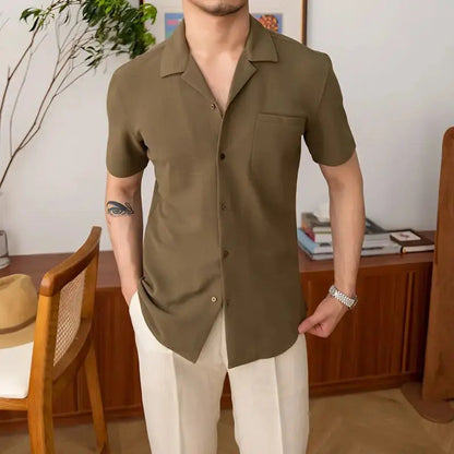 Men’s Short Sleeve Textured Open Collar Casual Shirt