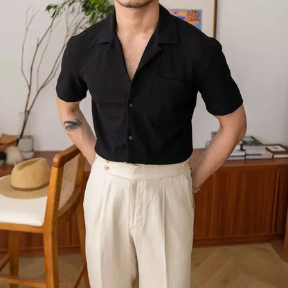 Men’s Short Sleeve Textured Open Collar Casual Shirt