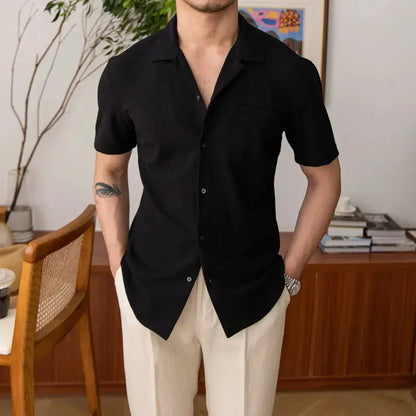 Men’s Short Sleeve Textured Open Collar Casual Shirt