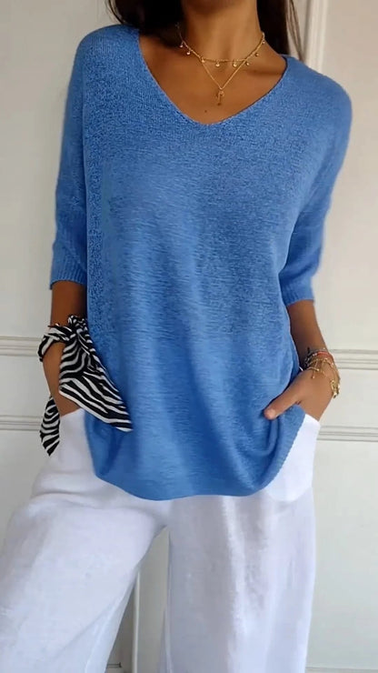 Haut femme chic à col en V avec une coupe ample. - 2