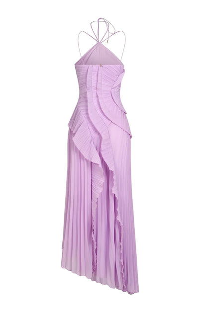 VESTIDO CON VOLANTES ESCOTE HALTER - Veska 