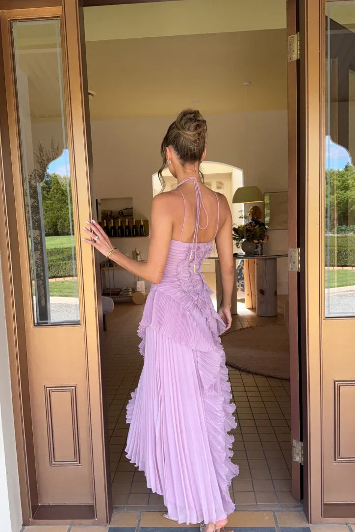 VESTIDO CON VOLANTES ESCOTE HALTER - Veska 