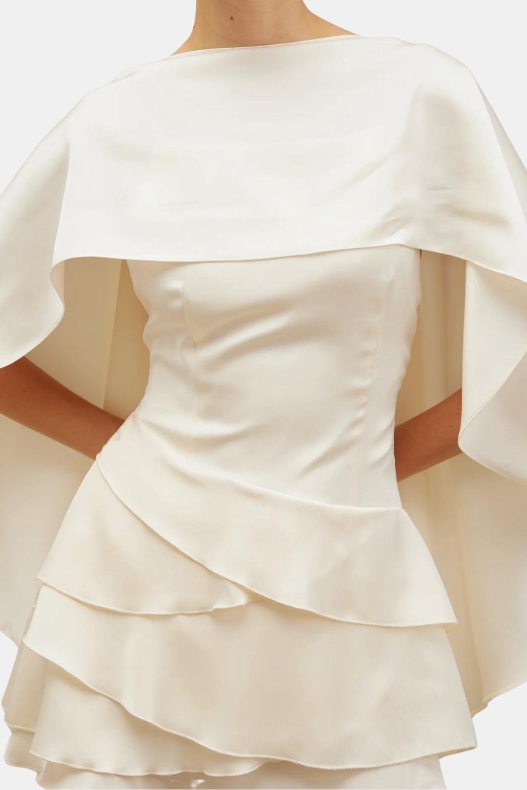 Hazel - Ruffle Shawl Satin Ruffled Mini Dress