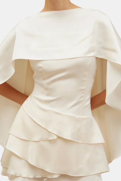 Hazel - Ruffle Shawl Satin Ruffled Mini Dress