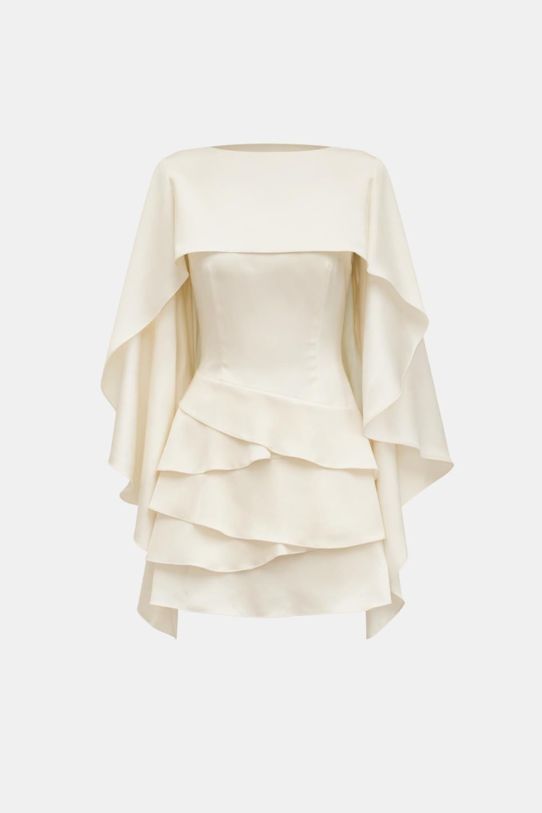 Hazel - Ruffle Shawl Satin Ruffled Mini Dress