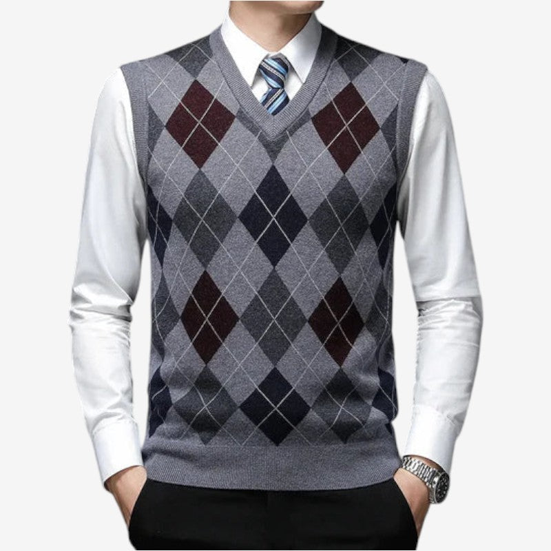 Hudson – Pull sans manches à col en V avec motif à carreaux