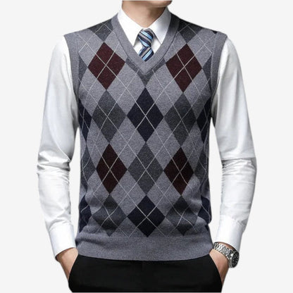 Hudson – Pull sans manches à col en V avec motif à carreaux