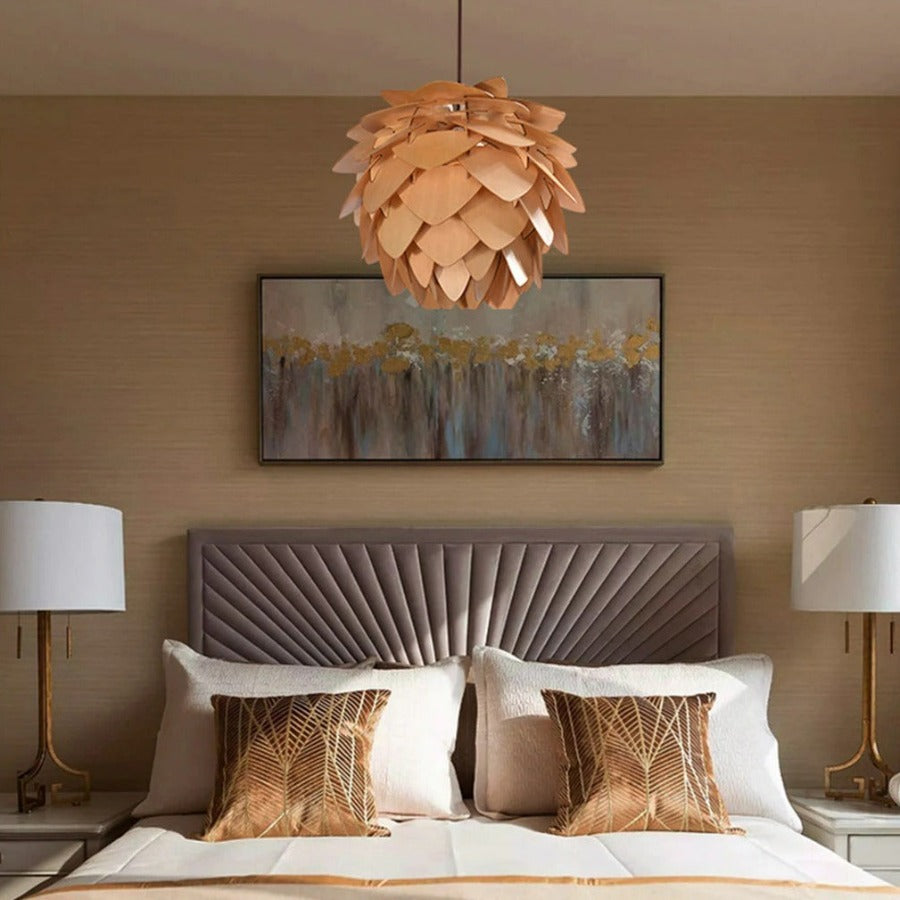 Handmade Wooden Pinecone Pendant Light – Dimmable LED