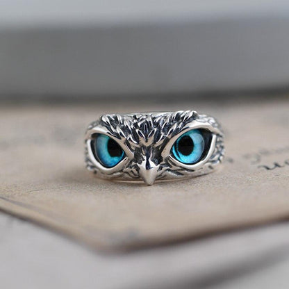 Happy Owl Adjustable Ring in Silver with Opal