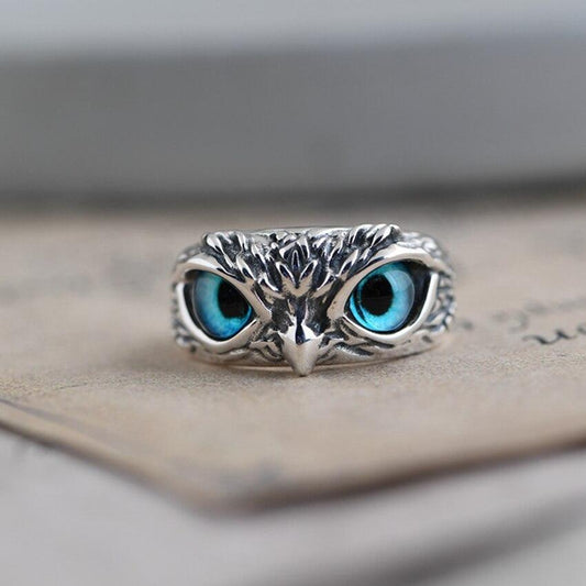 Happy Owl Adjustable Ring in Silver with Opal