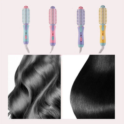 Rayvia Mini 2-in-1 Curling Iron Brush & Hair Straightener, Portable Travel Styler