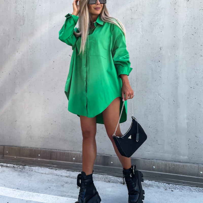 Robe-chemise mini oversize élégante pour femme – Coupe décontractée boutonnée