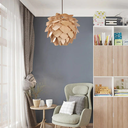 Handmade Wooden Pinecone Pendant Light – Dimmable LED