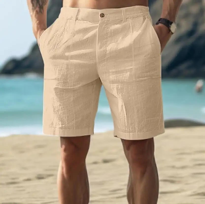 Men’s Linen Blend Tailored Fit Shorts Pleated Summer Casual Smart