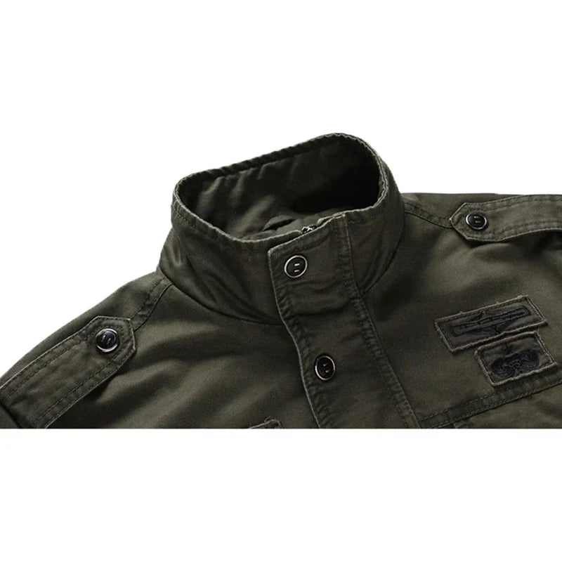 Veste Cargo Homme Stylée – Col Montant et Poches Style Militaire