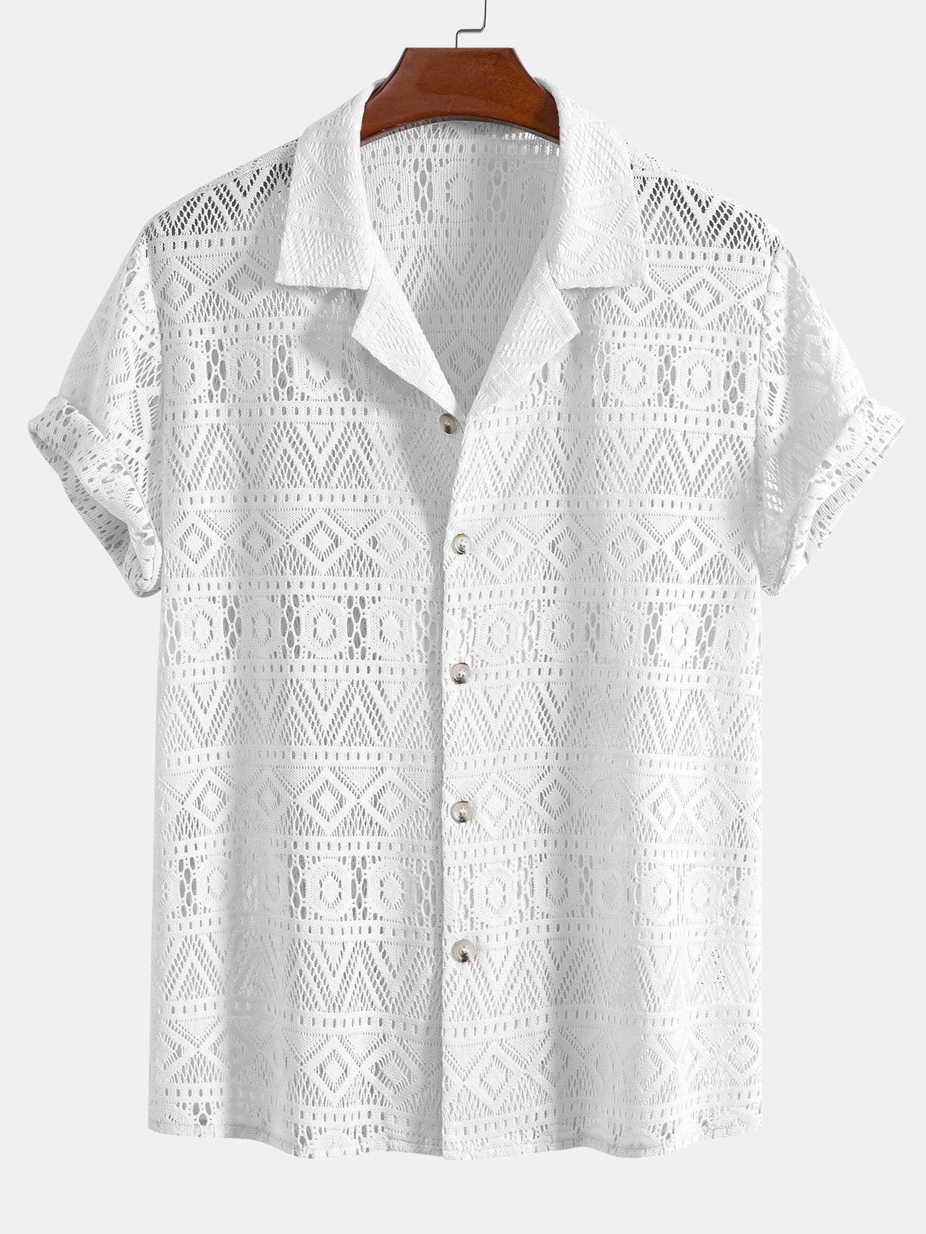 Herre shirt | Hæklet shirt med åbent mønster og korte ærmer