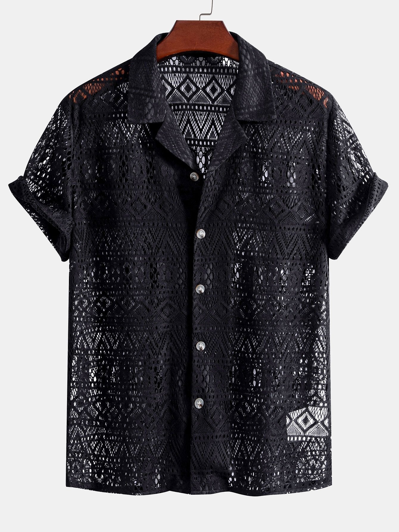 Herre shirt | Hæklet shirt med åbent mønster og korte ærmer