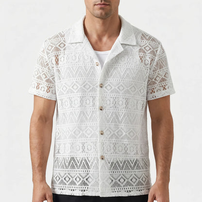 Herre shirt | Hæklet shirt med åbent mønster og korte ærmer