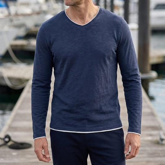 Herre shirt | Stribet shirt med lange ærmer og komfortabel pasform
